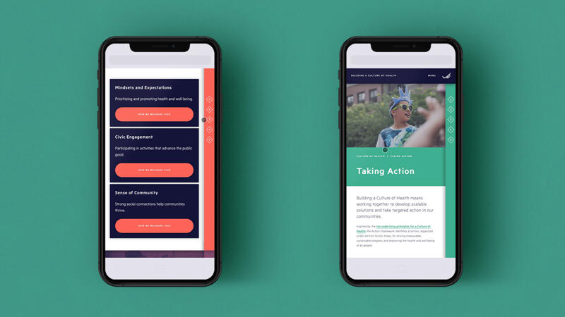 Two mobile views of website