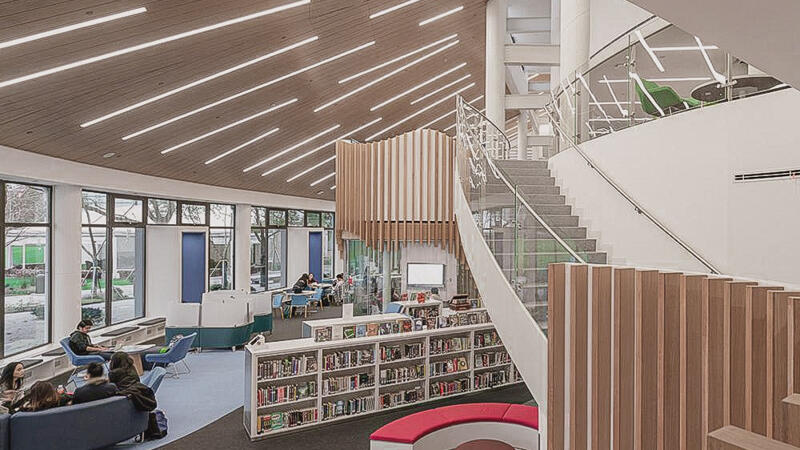 Inside view of the HUB Library Space from the second floor
